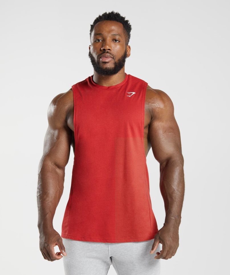 Men\'s Gymshark React Drop Arm Tanks Red | CA 0DN385